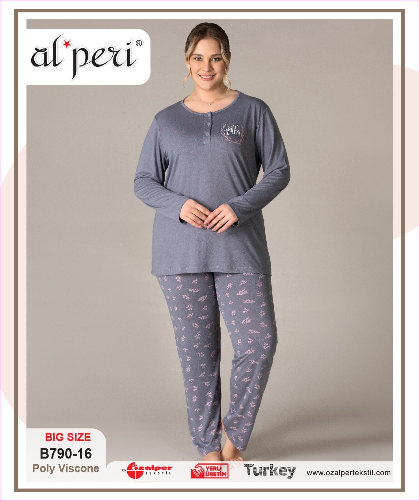 Alperi B790-16 (3XL-4XL-5XL-6XL) Bayan Uzun Kollu Pijama Takım 4'lü