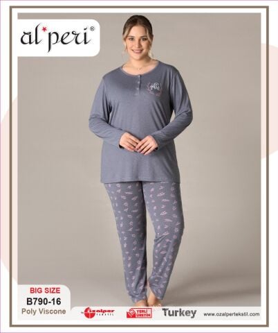 Alperi B790-16 (3XL-4XL-5XL-6XL) Bayan Uzun Kollu Pijama Takım 4'lü