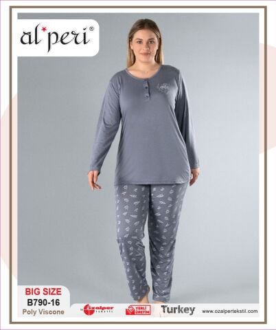 Alperi B790-16 (3XL-4XL-5XL-6XL) Bayan Uzun Kollu Pijama Takım 4'lü