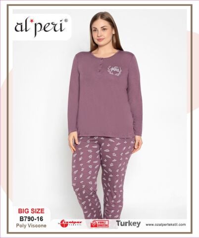 Alperi B790-16 (3XL-4XL-5XL-6XL) Bayan Uzun Kollu Pijama Takım 4'lü
