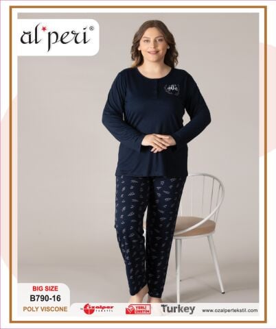 Alperi B790-16 (3XL-4XL-5XL-6XL) Bayan Uzun Kollu Pijama Takım 4'lü