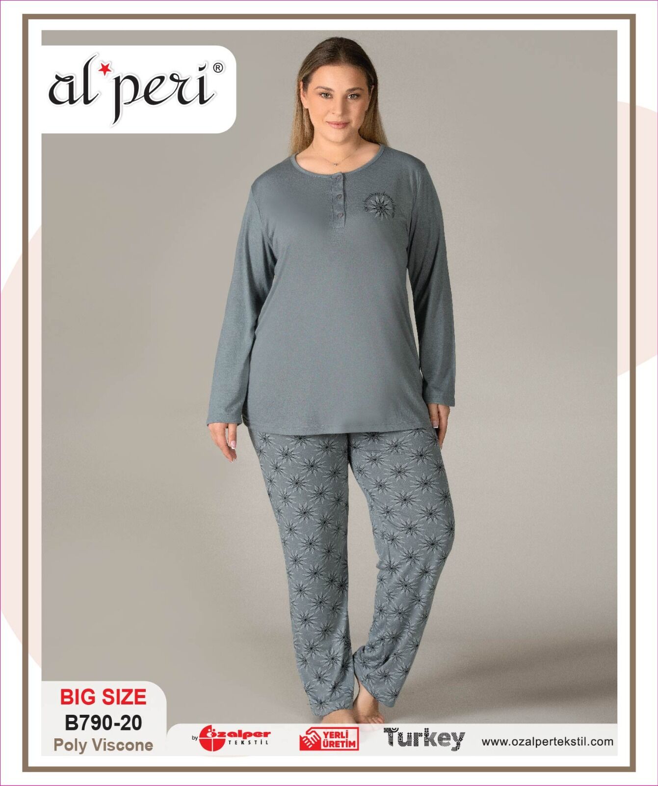 Alperi B790-20 (3XL-4XL-5XL-6XL) Bayan Uzun Kollu Pijama Takım 4'lü