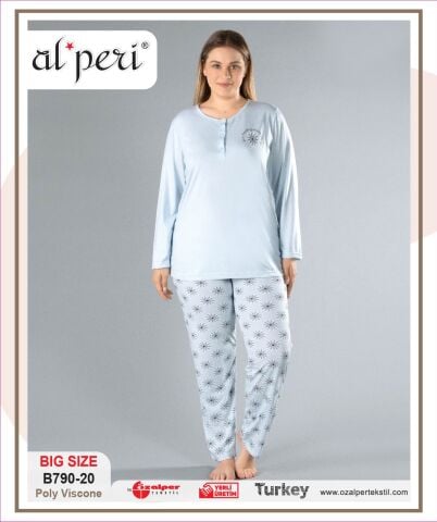 Alperi B790-20 (3XL-4XL-5XL-6XL) Bayan Uzun Kollu Pijama Takım 4'lü