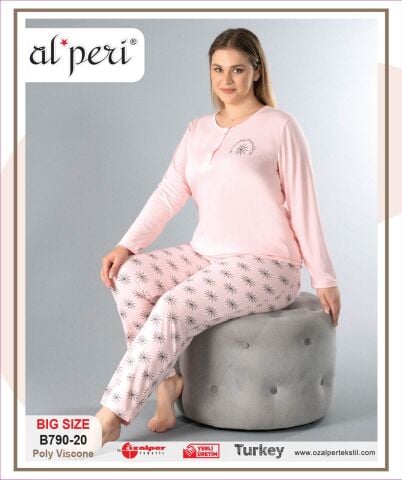 Alperi B790-20 (3XL-4XL-5XL-6XL) Bayan Uzun Kollu Pijama Takım 4'lü
