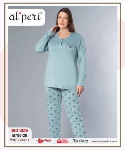 Alperi B790-20 (3XL-4XL-5XL-6XL) Bayan Uzun Kollu Pijama Takım 4'lü