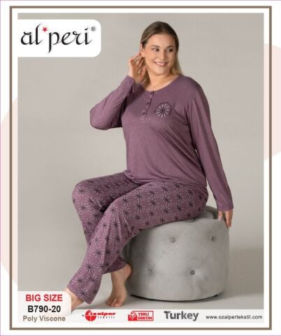 Alperi B790-20 (3XL-4XL-5XL-6XL) Bayan Uzun Kollu Pijama Takım 4'lü