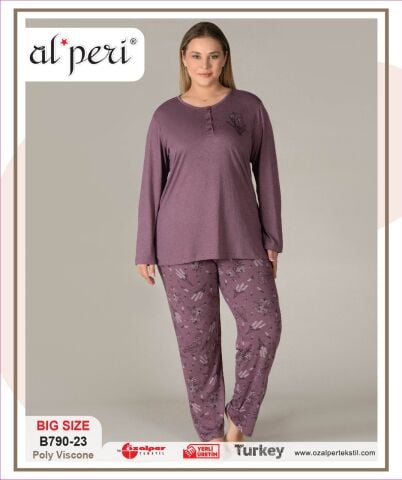 Alperi B790-23 (3XL-4XL-5XL-6XL) Bayan Uzun Kollu Pijama Takım 4'lü