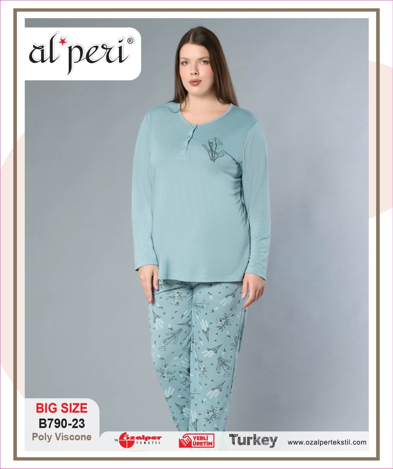 Alperi B790-23 (3XL-4XL-5XL-6XL) Bayan Uzun Kollu Pijama Takım 4'lü
