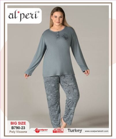 Alperi B790-23 (3XL-4XL-5XL-6XL) Bayan Uzun Kollu Pijama Takım 4'lü