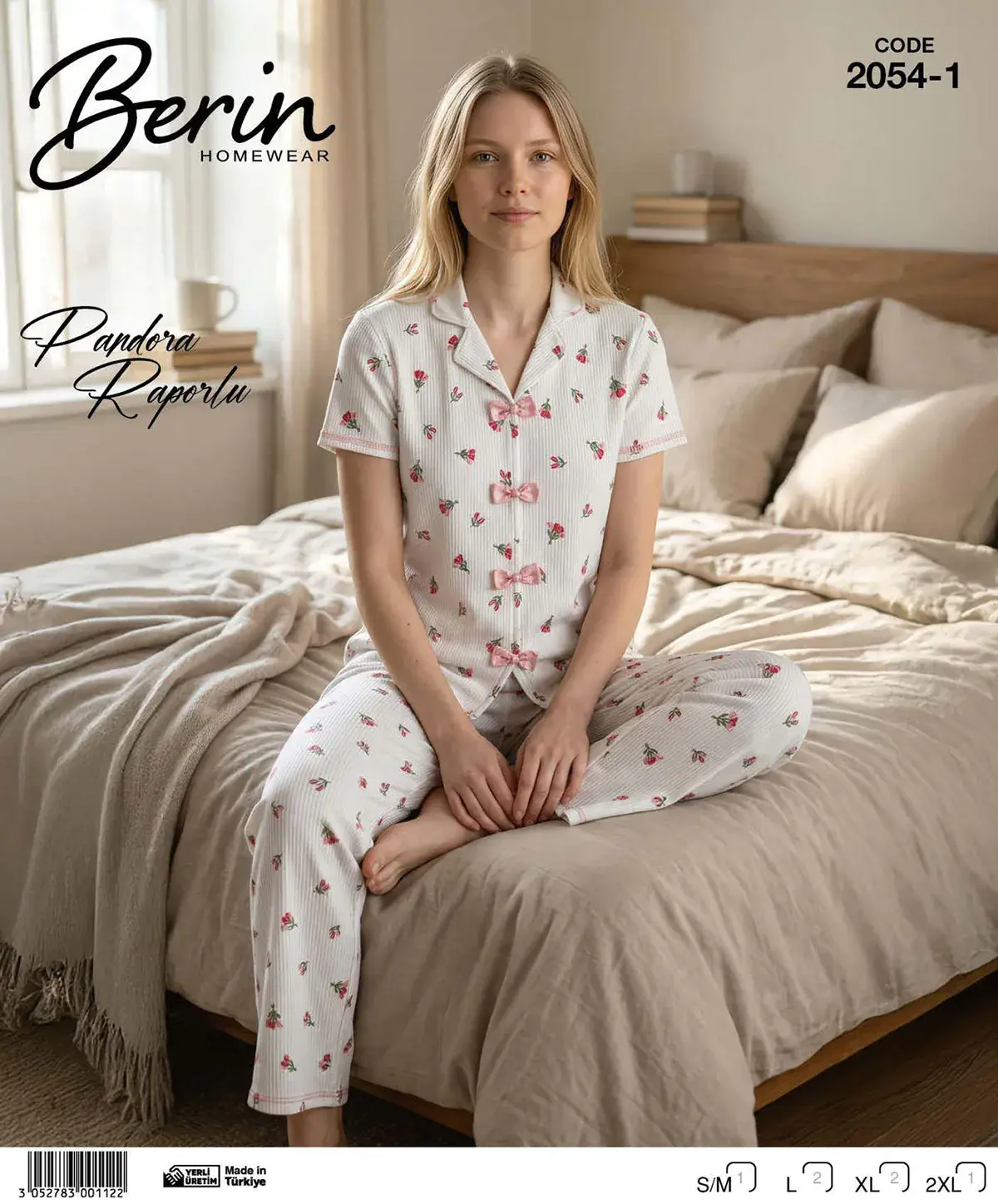 Berin 2054-1 (M-L-XL-XXL) Kısa Kollu Raporlu Bayan Pijama Takım 6'lı