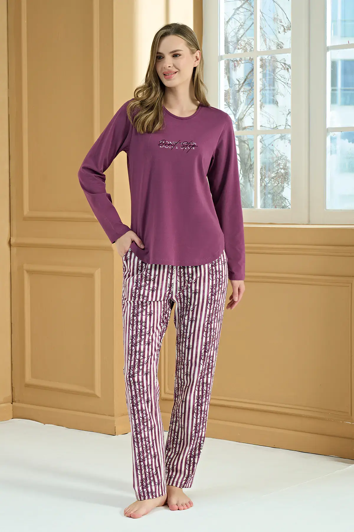 Pijadore 2223 (M-L-XL-XXL) Uzun Kollu Bayan Pijama Takım 4'lü