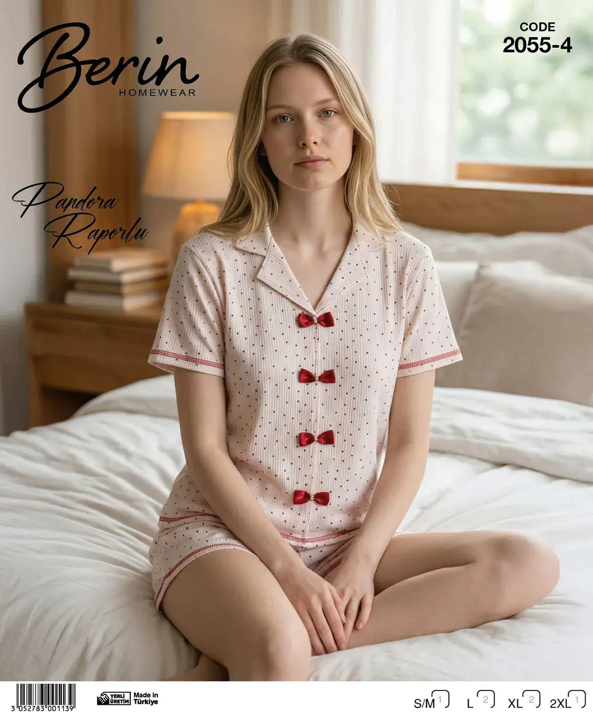 Berin 2055-4 (M-L-XL-XXL) Kısa Kollu Raporlu Bayan Şortlu Takım 6'lı