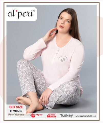 Alperi B790-32 (3XL-4XL-5XL-6XL) Bayan Uzun Kollu Pijama Takım 4'lü