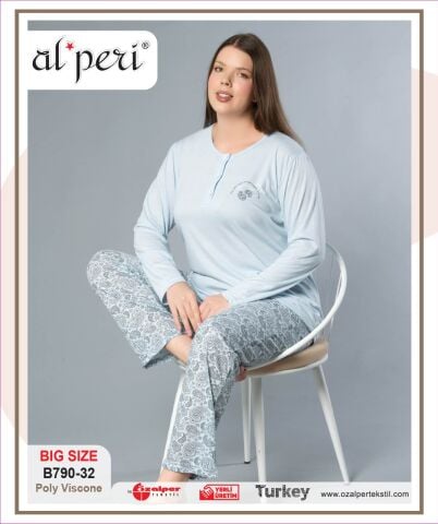 Alperi B790-32 (3XL-4XL-5XL-6XL) Bayan Uzun Kollu Pijama Takım 4'lü