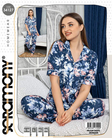 Seramony 34127 Kısa Kollu Düğmeli Bayan Pijama Takımı