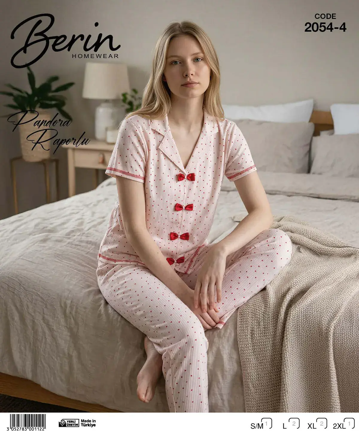 Berin 2054-4 (M-L-XL-XXL) Kısa Kollu Raporlu Bayan Pijama Takım 6'lı