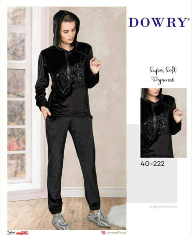 Dowry 40-222 Kadife Uzun Kol Bayan Pijama Takımı