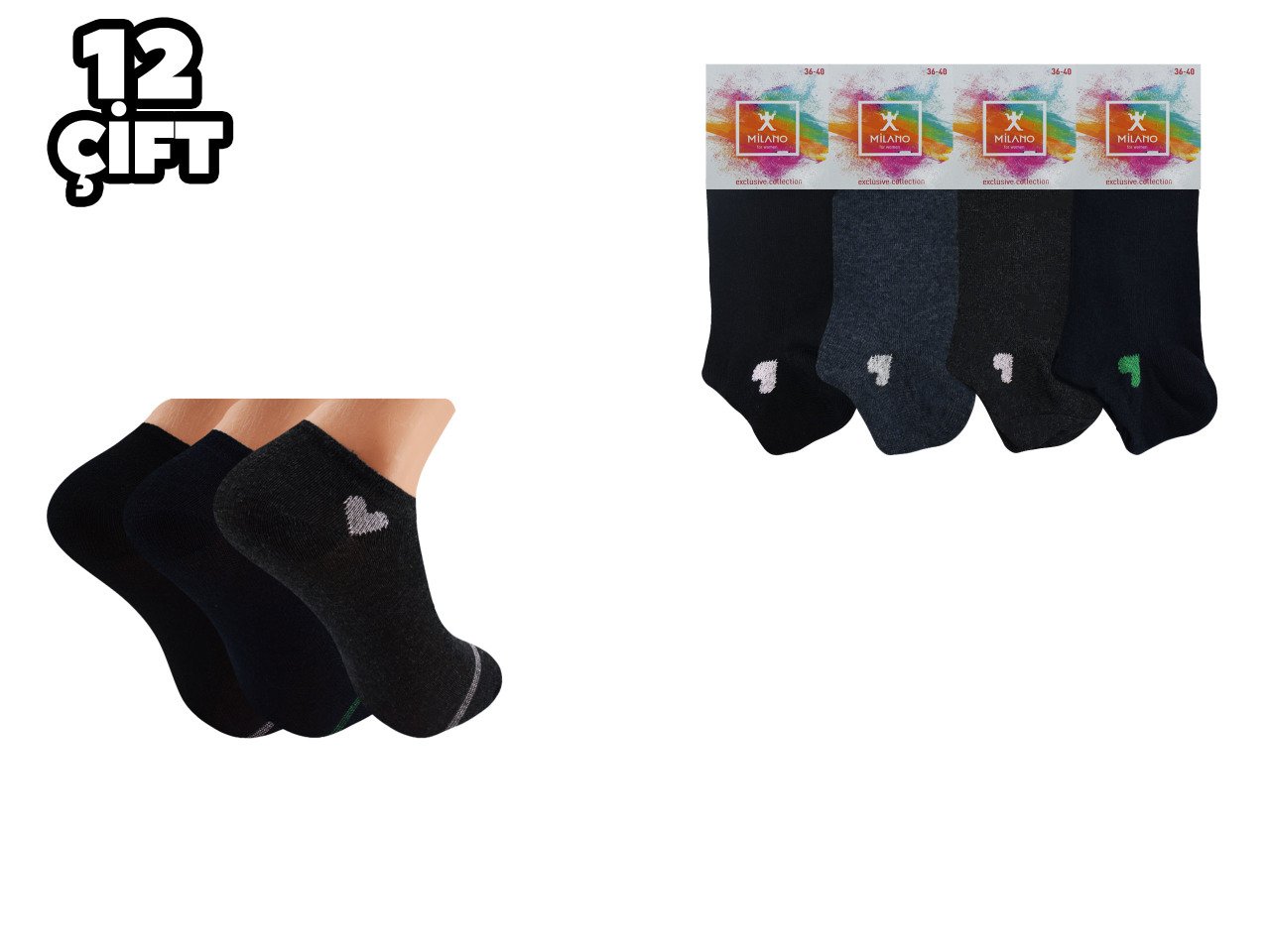 Milano 013-3 Bayan Penye Patik Çorap 12'li
