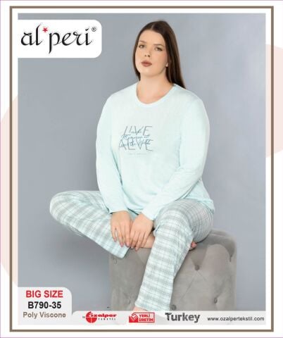 Alperi B790-35 (3XL-4XL-5XL-6XL) Bayan Uzun Kollu Pijama Takım 4'lü