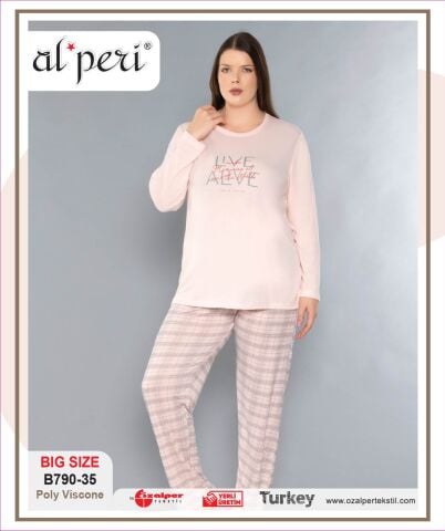 Alperi B790-35 (3XL-4XL-5XL-6XL) Bayan Uzun Kollu Pijama Takım 4'lü