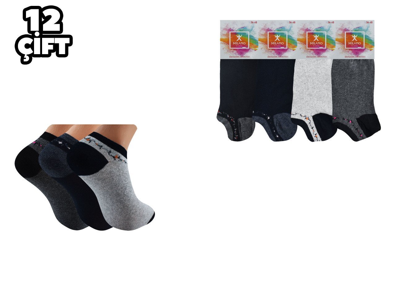 Milano 013-4 Bayan Penye Patik Çorap 12'li