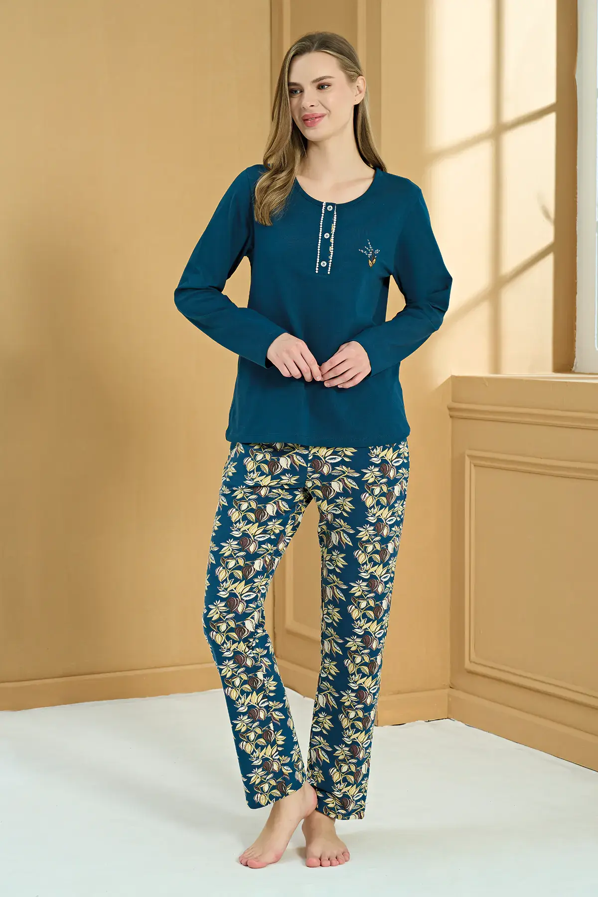 Pijadore 2225 (M-L-XL-XXL) Uzun Kollu Bayan Pijama Takım 4'lü