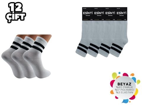 Esinti Beyaz Çemberli Bayan Kolej Çorap 12'li