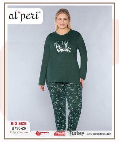 Alperi B790-26 (3XL-4XL-5XL-6XL) Bayan Uzun Kollu Pijama Takım 4'lü