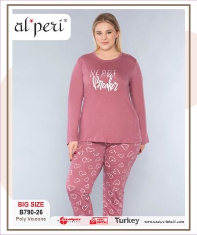 Alperi B790-26 (3XL-4XL-5XL-6XL) Bayan Uzun Kollu Pijama Takım 4'lü