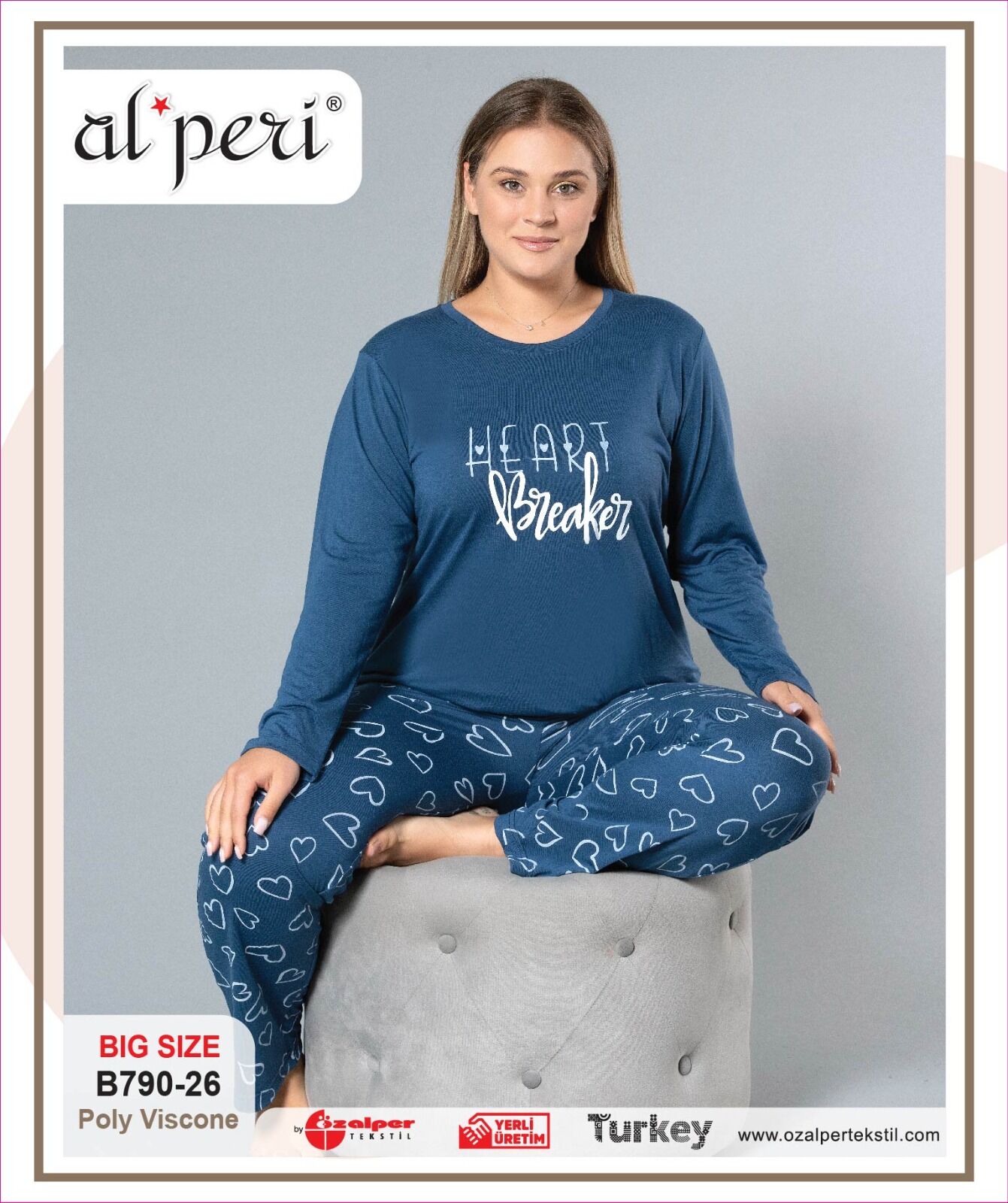 Alperi B790-26 (3XL-4XL-5XL-6XL) Bayan Uzun Kollu Pijama Takım 4'lü