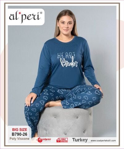 Alperi B790-26 (3XL-4XL-5XL-6XL) Bayan Uzun Kollu Pijama Takım 4'lü