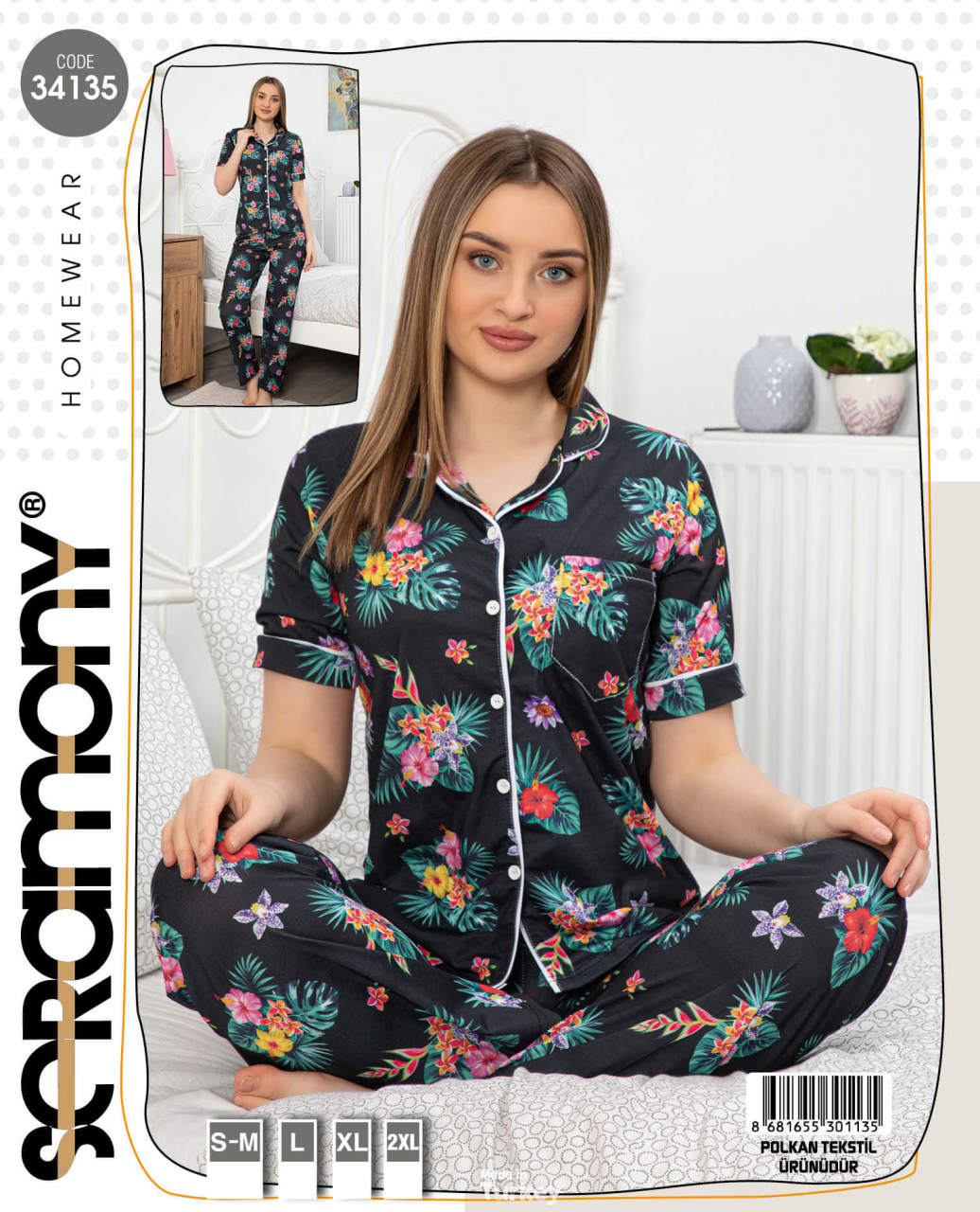 Seramony 34135 Kısa Kollu Düğmeli Bayan Pijama Takımı