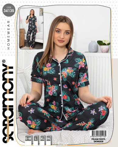 Seramony 34135 Kısa Kollu Düğmeli Bayan Pijama Takımı