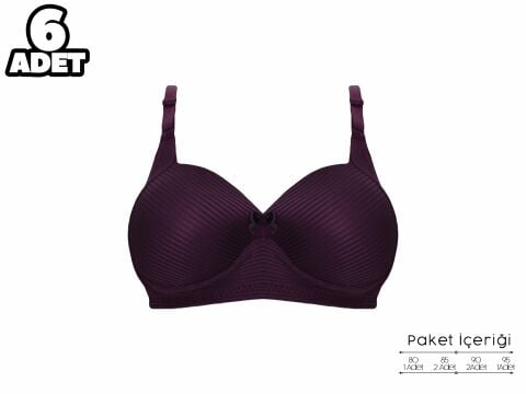 Liza 2150 Mor Balensiz Jakarlı B Cup Desteksiz Bayan Sütyen 6'lı