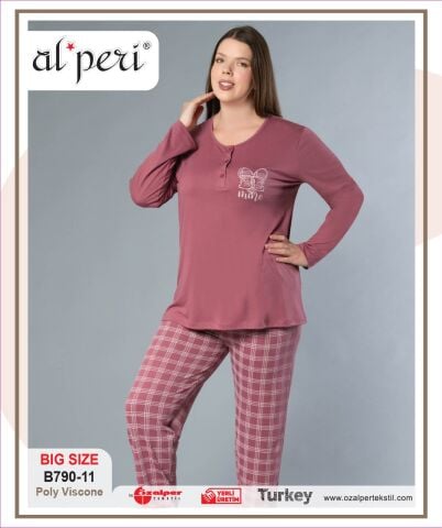 Alperi B790-11 (3XL-4XL-5XL-6XL) Bayan Uzun Kollu Pijama Takım 4'lü