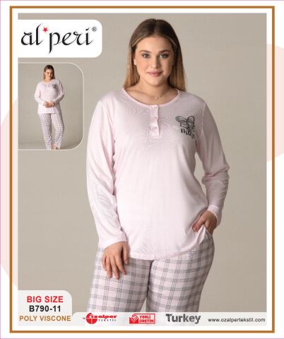 Alperi B790-11 (3XL-4XL-5XL-6XL) Bayan Uzun Kollu Pijama Takım 4'lü