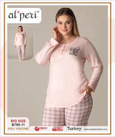 Alperi B790-11 (3XL-4XL-5XL-6XL) Bayan Uzun Kollu Pijama Takım 4'lü
