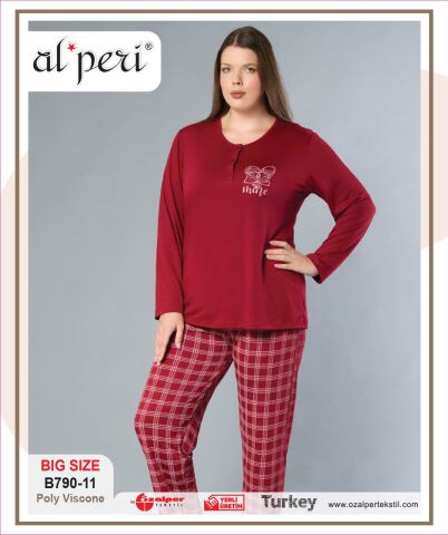 Alperi B790-11 (3XL-4XL-5XL-6XL) Bayan Uzun Kollu Pijama Takım 4'lü