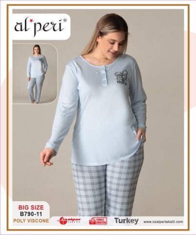 Alperi B790-11 (3XL-4XL-5XL-6XL) Bayan Uzun Kollu Pijama Takım 4'lü