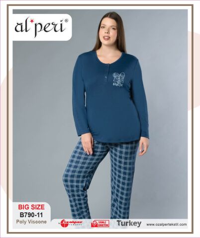 Alperi B790-11 (3XL-4XL-5XL-6XL) Bayan Uzun Kollu Pijama Takım 4'lü