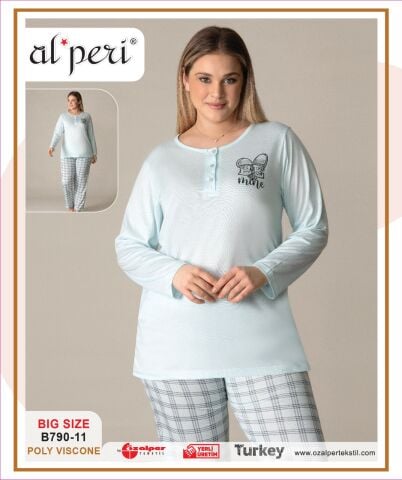 Alperi B790-11 (3XL-4XL-5XL-6XL) Bayan Uzun Kollu Pijama Takım 4'lü