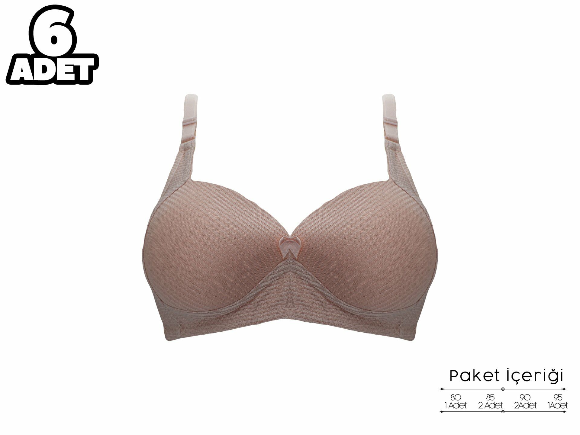 Liza 2150 Pudra Balensiz Jakarlı B Cup Desteksiz Bayan Sütyen 6'lı