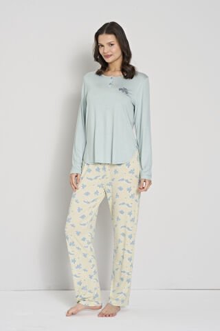 Pijadore 1908 (2XL-3XL-4XL-5XL) Battal Beden Uzun Kollu Bayan Pijama Takım 4'lü MAVİ - SERİ-4-LÜ