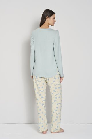 Pijadore 1908 (2XL-3XL-4XL-5XL) Battal Beden Uzun Kollu Bayan Pijama Takım 4'lü MAVİ - SERİ-4-LÜ