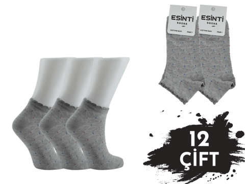 Esinti Gri Karışık Puanlı 3 Boyutlu Bayan Patik 12'li