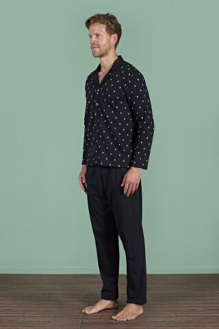 Pijadore 1928 (M-L-XL-XXL) Uzun Kollu Erkek Pijama Takım 4'lü SİYAH - M-L-XL-XXL