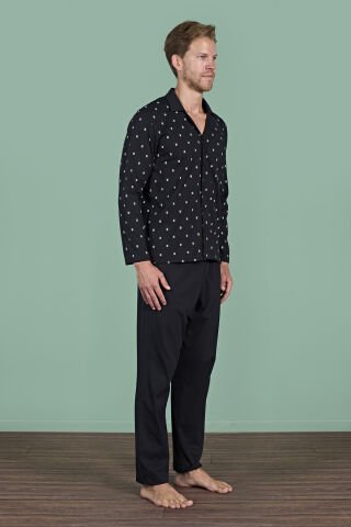 Pijadore 1928 (M-L-XL-XXL) Uzun Kollu Erkek Pijama Takım 4'lü SİYAH - M-L-XL-XXL