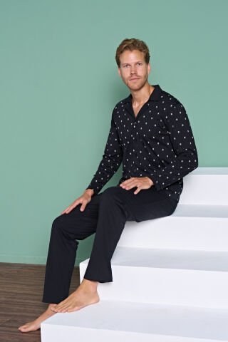 Pijadore 1928 (M-L-XL-XXL) Uzun Kollu Erkek Pijama Takım 4'lü SİYAH - M-L-XL-XXL