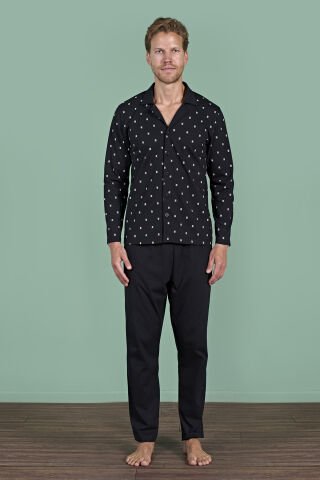 Pijadore 1928 (M-L-XL-XXL) Uzun Kollu Erkek Pijama Takım 4'lü SİYAH - M-L-XL-XXL