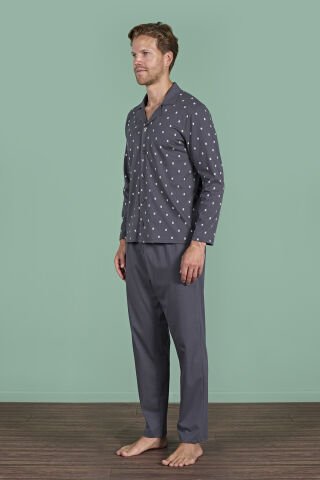 Pijadore 1928 (M-L-XL-XXL) Uzun Kollu Erkek Pijama Takım 4'lü FÜME - M-L-XL-XXL